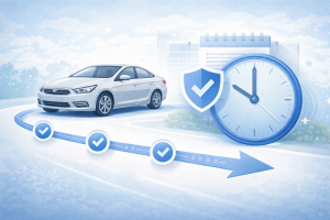 Illustration showing a timeline concept associated with vehicle insurance coverage