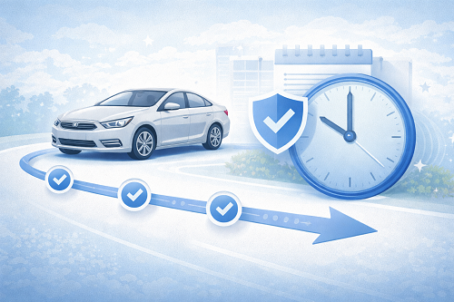 Illustration showing a timeline concept associated with vehicle insurance coverage